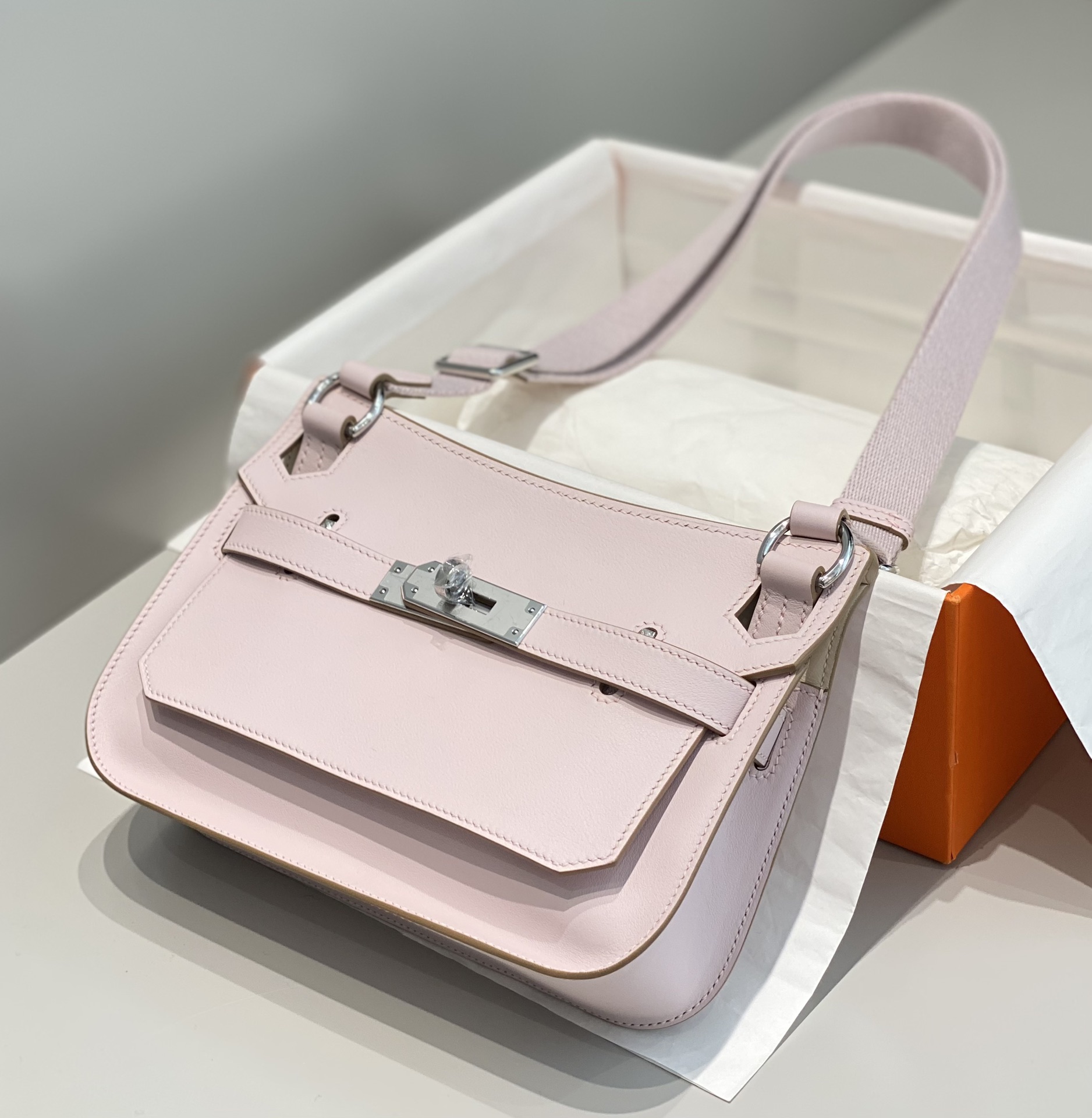 Hermes Jypsiere Mini Shoulder Bag In Light Pink Swift Leather